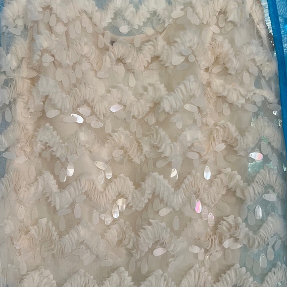 Anthropologie BLUE TASSEL Ivory semi sheer ab sequined top with camisole. Medium - Picture 4 of 5